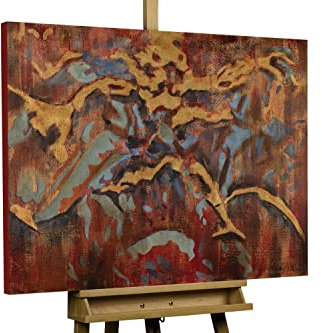 KunstLoft Leinwandbild | 100% HANDGEMALT | 100x70cm | Gemälde 'Bunter Marmor' | Abstrakt | Rot Blau | Wandbild Wohnzimmer