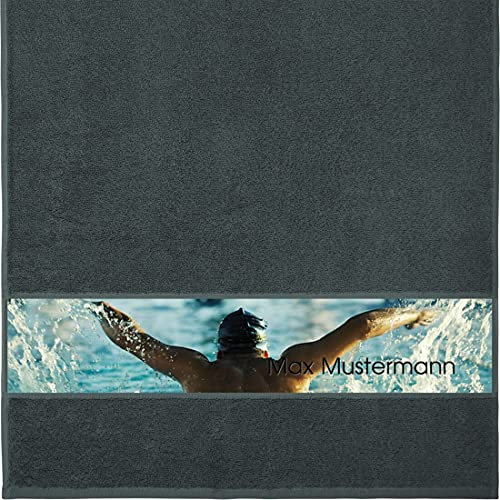 Manutextur Handtuch mit Namen - personalisiert - Motiv Schwimmen - viele Farben & Motive - Dusch-Handtuch - anthrazit - Größe 50x100 cm - persönliches Geschenk mit Wunsch-Motiv und Wunsch-Name