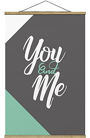Stoffbild mit Posterleisten - You and Me Grafische Komposition - 120cm x 80cm, Material: Eiche