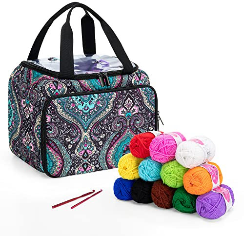 LoDrid Klein Garn Aufbewahrungs Tasche, Tragbar Strick Tasche für Strickset & Häkel Zubehör, Reisen Häkelgarn Projekt Organisator für Strick Zubehör Set für Erwachsene, Totem (Nur Tasche)
