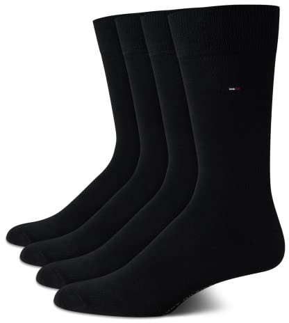 Tommy Hilfiger Men's Crew Socks - 4 Pack Comfort Stretch Dress Socks for Men - Crew Length Breathable Mens Work Socks (7-12), Size 7-12, Black