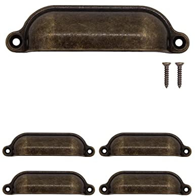 Fuxxer Antike Schubladen Griff-Muscheln, Möbel-Griffe, 100 x 26 mm, 4er Set