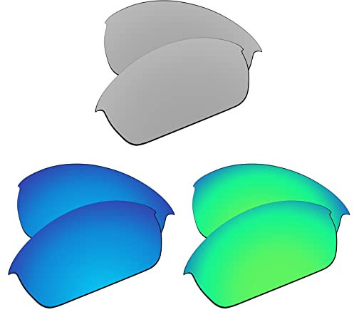 EZReplace Verres de rechange pour lunettes de soleil Oakley Flak Jacket (verres polarisés) – Compatible avec monture Oakley Flak Jacket (argent métallique + bleu glacier + vert printemps), Métal