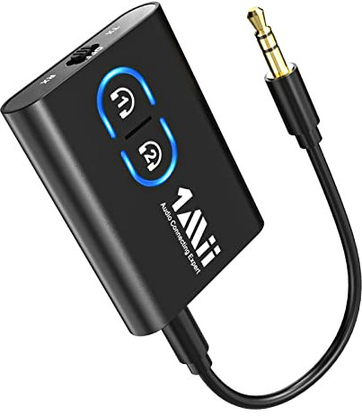 1Mii [Upgraded] Transmetteur Récepteur Bluetooth 5.3 pour TV Casque sans Fil, aptX Faible Latence/HD/AD, 3.5MM AUX Adaptateur Audio Bluetooth pour Avion/Stéréo Domestique Hi-FI, Double Connexion