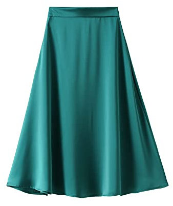 Damen Festliche Röck Satin-seidiger Rock Elegant Langer Rockabilly Rock in A-Linie Ausgestellte Hohe Taille Stretch-Maxirock Einfarbig Plissee-Swing-Rock Dunkelgrün XL