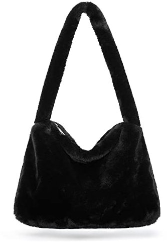 KALIDI Plüsch Tasche, Kleine Umhängetasche Damen, Handtasche Damen Klein Süß Flauschig und Weich Bag für Teenager Mädchen Trendy, Schwarz