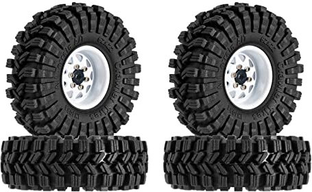 INJORA 1.0 Beadlock Felgen Reifen Sat -3.78mm Offset für 1/18 1/24 RC Crawler Auto Axial SCX24 FMS FCX24 TRX4M,Weiß(W1004-T1014)
