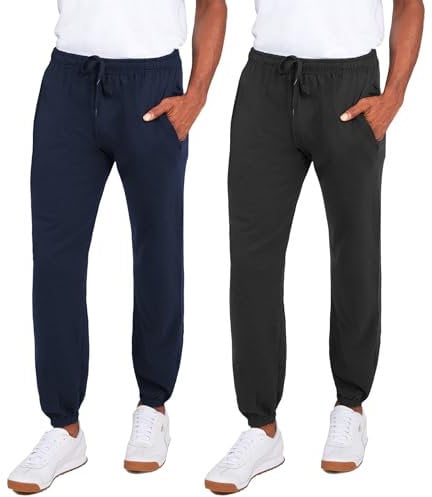 Andrew Scott Men's Fleece Joggers Pants | Multi Pack | Athletic Loose-fit Sweatpants for Workout, Running, Training, 2 Pack- Navy / Charcoal, XXL