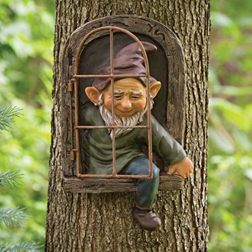 Elf Out The Door Tree Hugger, Gartenstatue Zwerg Harz Zwerg Figur, Hängende Gartenzwerge Baum Zwerg Dekoration für Garten Terrasse Hof Rasen Ornament