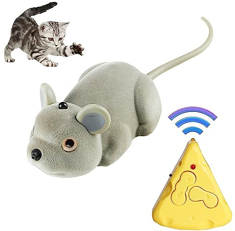 Mini souris télécommandée avec contrôleur de fromage, mouvement automatique et télécommande - Rat en peluche réaliste - Jouet interactif pour chat - Jouet amusant pour chats et chiens