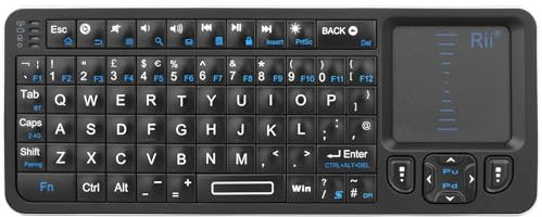 Rii Mini Wireless Keyboard with Trackpad, IR Remote, Small Keyboard for Home Entertainment, Smart TV, Mac, Laptop, Windows, Tablet, Projector (2.4G+Bluetooth, Rechargeable, Backlit)