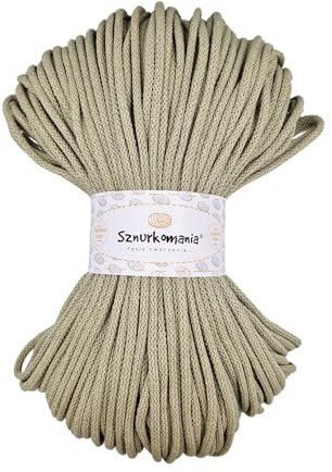 Sznurkomania, Geflochtene Baumwollkordel 5mm 100m, 46 Farben, Häkelkordel, Makramee Kordel, Makramee Garn, Premium Garn, Makramee Seil, (Hell Olive)