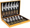 OGORI Gold Cutlery Set 24 pcs Gold Flatware Set Stainless Steel-18/10 Gold Spoon Knife and Fork Set with Hammered Pattern Design, Silverware Set with Gift Box