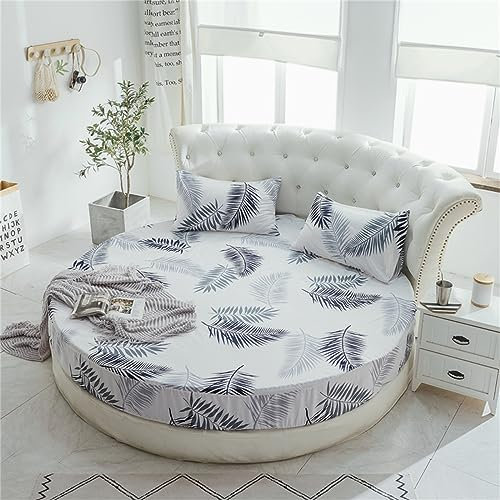 FANSU Runde Spannbettlaken, Weiche Baumwolle Spannbetttuch Atmungsaktiv Boxspringbett Matratzenschoner für Hotel Wasserbett Matratze (Palmwedel,Durchmesser 180cm)