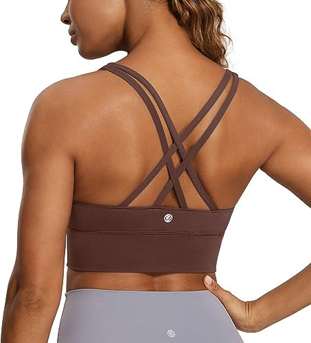 CRZ YOGA Damen Strappy Longline Sport BH - Ohne Bügel Gepolstert Sports Bra Yoga Workout Fitness Crop Top Taupe 38