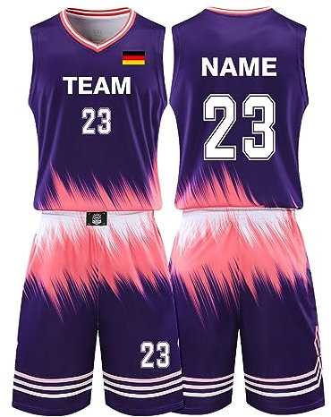 Benutzerdefiniert Basketball Trikot Kinder Herren Set mit Namen Nummer Team Logo Basketball Shirt & Short