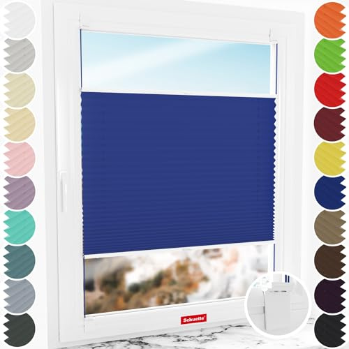 Schuette® Plissee ohne Bohren zum Kleben ● Thermo Kollektion: Wave Waltz (Blau) ● 75x100cm (Breite x Höhe) ● Suprafix Klebe- & Schraubhalter 2in1 Set Letsbond ● Bequeme Rollo