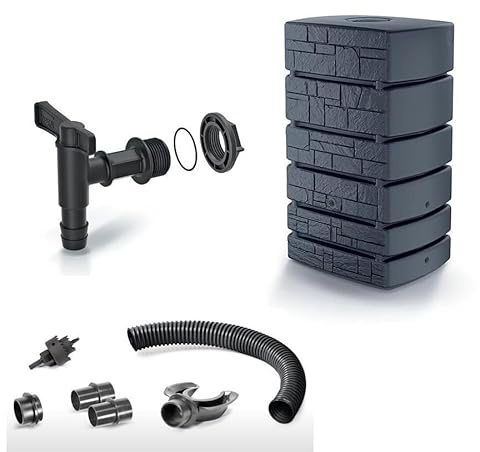 LEM Select Tower Stone Regenwassertank, 500 l, mit Wasserhahn und Anschluss-Set