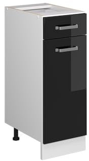 Vicco Küchenunterschrank R-Line, Schwarz Hochglanz/Weiß, 30 cm ohne Arbeitsplatte