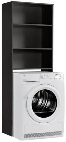 mokebo® Waschmaschinenschrank für Waschmaschinen & Trockner 'Der Saubermann', Überbau oder Überbauregal in Anthrazit-Schwarz aus Holz, auch als Toilettenregal oder WC-Regal in 65x180x34cm (B/H/T)