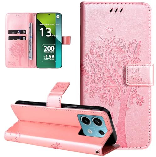 Dcjlbo Coque pour Xiaomi Redmi Note 13 Pro 5G Etui Coque Portefeuille Cuir avec Motif Porte Carte à Rabat Magnétique Clapet Housse Protection Flip Case Étui Coque pour Redmi Note 13 Pro 5G-Or Rose