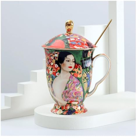 KUKUUU Tasse à café avec couvercle et cuillère, tasses à thé avec couvercle, cadeau de luxe (couleur : 400-600 ml, taille : geisha)
