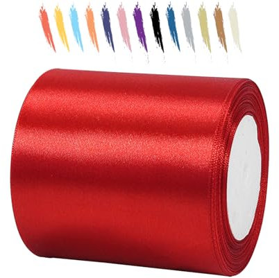 Rot 100mm Satinband 23 Meter, Polyesterband, verschönern Sie Ihre Bastelarbeiten und Feiern, ideal für Geschenkverpackungen, Dekorationen, Hochzeitsautoband, Bänder zum Basteln