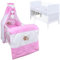 Generisch Baby Delux Babybett Komplett Set Kinderbett 60x120 cm umbaubar zum Juniorbett weiß 10-TLG Max Bettset Matratze Chiffonhimmel (Eule rosa)