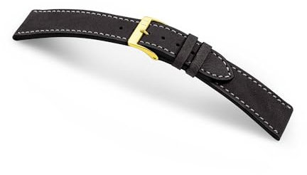 MANUFAKTURWERK Uhrenarmband HOHELUFT | Leder | für Damen und Herren | goldene Schließe, Größe:M (Standard). 18/16 mm, Farbe:Schwarz