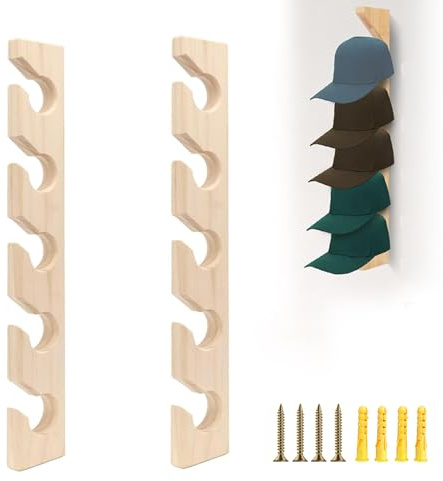 Generico Porta Cappelli da Parete in Legno - 2 Pezzi Espositore per Sciarpe e Cappellini da Baseball - Organizer e Ganci per Appendere
