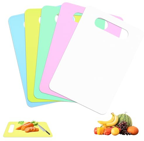 milaosk Tagliere 5 Pezzi Tagliere da Cucina Piccolo,Taglieri in Plastica Tagliere Antiscivolo Colorato con Foro per Verdure, Carne e Frutta, Riutilizzabile
