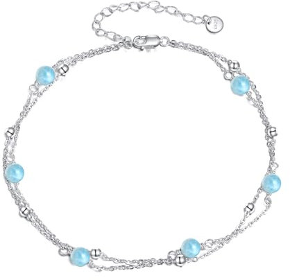 YFN 925 Sterling Silber Natürlicher Larimar Fußkette Strandschmuck für Frauen, Sommeraccessoire für Strandurlaub und Party (Hessonit, 9+2 inch)