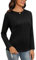 Gyabnw Ladies Long Sleeve Tunic Tops for Women Cotton Crew Neck Pleated T-Shirts Casual Basic Top Blouse Black