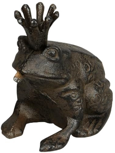 Gusseiserner Wasserspeier Froschkönig - Dunkelbraune Garten Deko Figur für Teichpumpe und Springbrunnen - Langlebige und wetterfeste Gartendekoration aus robustem Gusseisen für den Außenbereich