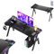 UISEBRT Gaming Schreibtisch 140 x 60cm Gamer Tisch A-förmiger Kohlefaseroberfläche Computertisch mit RGB LED-Licht, Ergonomischer Eckschreibtisch mit Kopfhörerhaken und Getränkehalter