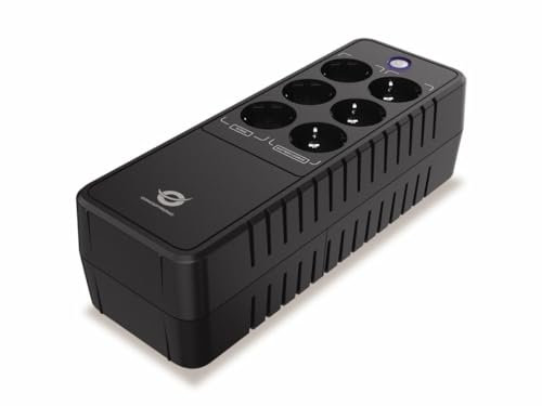 CONCEPTRONIC ZEUS09E 850 VA 490 W USV fürs Büro, 3 x Schuko mit Batterie- und Überspannungsschutz, 3 x Schuko mit Überspannungsschutz, RJ45 EIN-/Ausgang