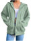 Damen Kapuzenpullover mit Reißverschluss, übergroß, dünn, leicht, lässig, langärmelig, Sweatshirts mit Taschen, lockere Y2K-Kapuzenmäntel, Outfits, A-grün, XL