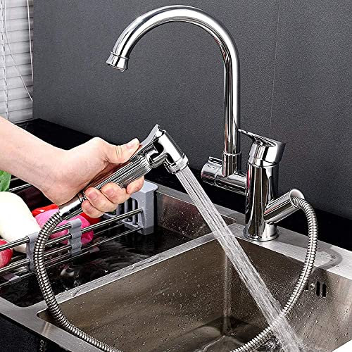 Rubinetto Per Lavabo Da Bagno Con Spruzzatore Per Bidet Estraibile Maniglia Singola Color Cromo