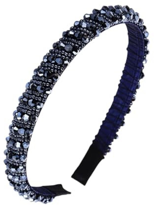 LEEQ Cristal Strass Bandeaux - Perles Bandeaux Larges Imitation Diamant Orné de Cheveux Cerceau Serre-tête pour Femme avec Perles Effet Cristal(Bleu)