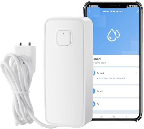 Flintronic 2 Stück Wassermelder, 80dB Wasser Sensor Alarm Wasserwarner Flut Detektor, 1m Sensorkabel, Wassermelder Wasseralarm, APP Fernüberwachung Durch, für Küche, Badezimmer, Keller, Waschküche