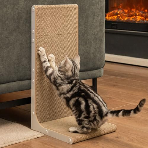 Conlun Rascador para Gatos, 58 cm Forma en L Montable en Pared, Panel de Rascado Vertical, Cartón Duradero para Proteger Muebles de Gatos de Interior, Grande,Blanco