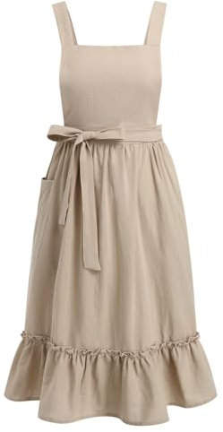 Odizli Kochschürze Damen Vintage Retro Rüsche Leinen Baumwolle Koch Schürze Frauen Küchenschürze Kittelschürze Aprikose Einheitsgröße