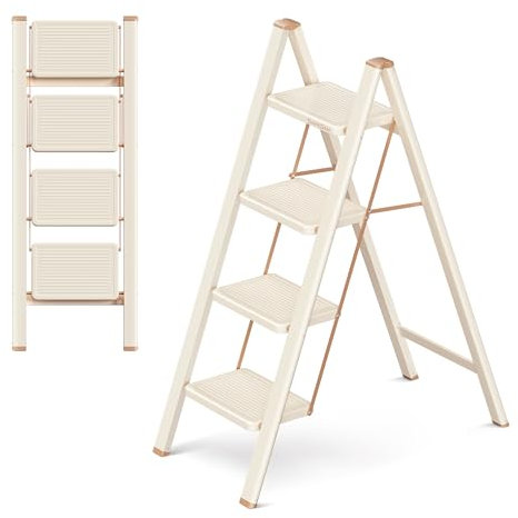 GameGem 4 Stufen Leiter, 4 Stufen Hocker für Erwachsene, klappbare Trittleiter mit sicherem Stand, verbreitertem Pedal, ästhetisch ansprechendes Aussehen, Wohnräume