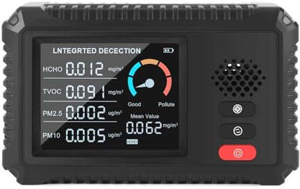 Appareil numérique de Mesure de la qualité de l'air, TVOC et HCHO, détecteur Particules Fines (PM1.0, PM2.5 et PM10), Affichage LED, Moniteur Portable de détection de la Pollution dans l'air