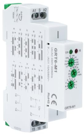 Buyweek GRT6-M1 Relé de Tiempo multifunción, Relé de Tiempo de retardo, con 10 Funciones, Relay de Tiempo, Tipo Carril DIN AC230V