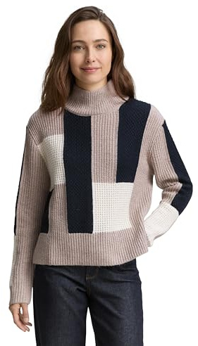 Tom Tailor Damen 1047706 Loose Fit Strickpullover mit Colour Blocking (1er Pack)