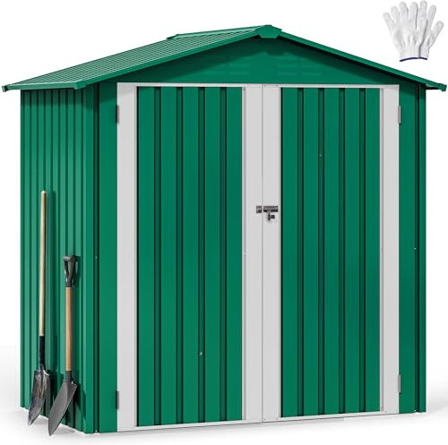 YITAHOME Gerätehaus 1,8x1,2m Wetterfestes Gerätehäuser mit Sicherheitsschloss & Belüftungssystem – Praktische Aufbewahrung für Rasenmäher, Gartengeräte in Garten, Terrasse oder Hof (Signalgrün)