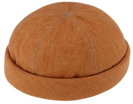 fiebig Dockermütze Leinen | Dockercap mit Rollrand | Fischermütze mit Baumwollfutter (59-L, Zimt)
