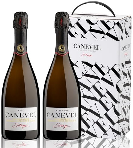 CANEVEL |Coffret exclusif SETÀGE | BRUT & EXTRA DRY |Valdobbiadene Prosecco Superiore DOCG | 2 bouteilles
