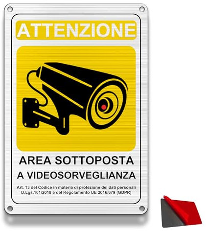 FloraVigo Pannello telecamera, 1 cartello area videosorvegliata, 15×22 cm, pannello di allarme di sicurezza, interno/esterno, pannello in alluminio, piastra di allarme con adesivi
